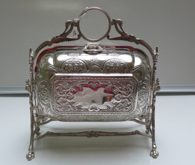 Victorian Folding Silver Plate Biscuit Box