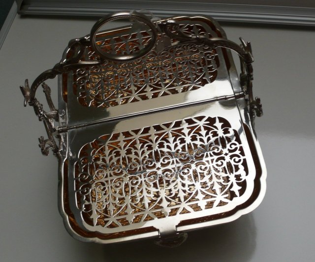 Victorian Folding Silver Plate Biscuit Box