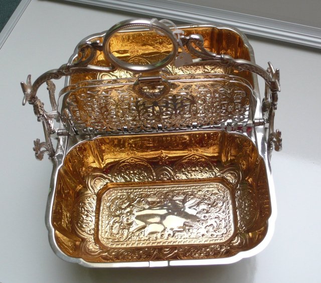 Victorian Folding Silver Plate Biscuit Box