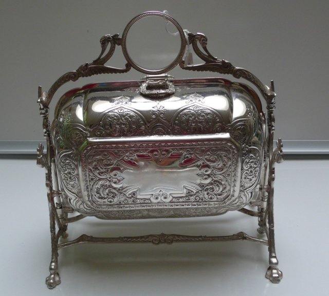 Victorian Folding Silver Plate Biscuit Box