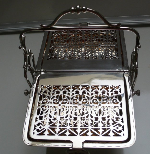 Victorian Silver Plate Rectangular Folding Biscuit Box