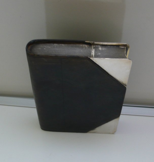 Silver Plate & Leather Book Flask