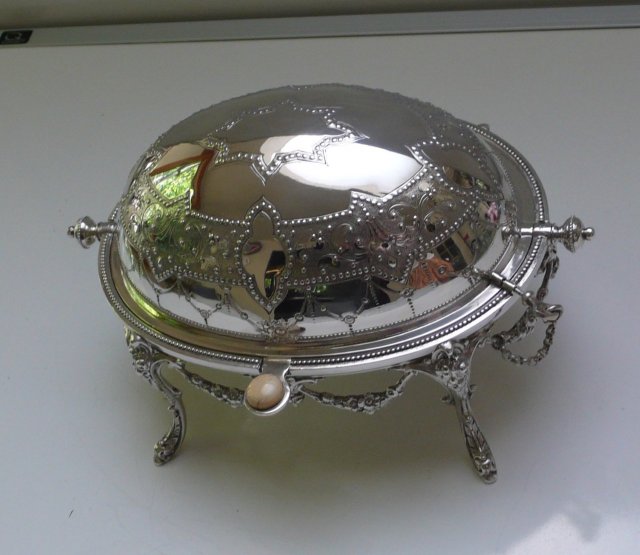 Victorian Silver Plate Revolving Top Chased Butter Dish