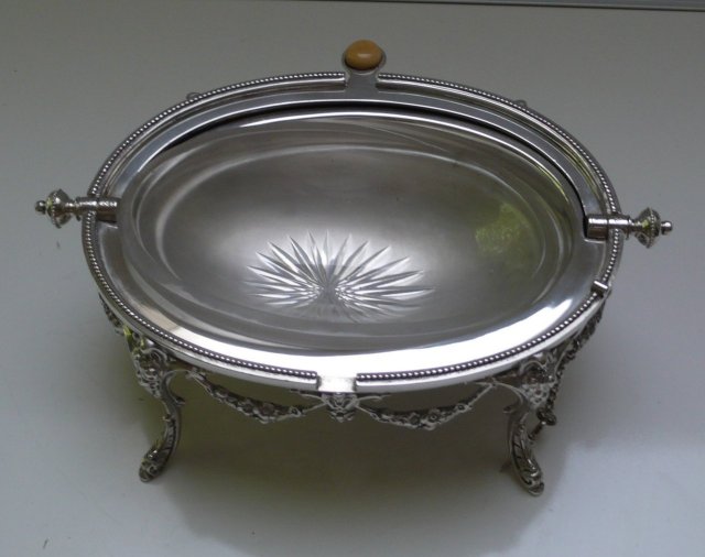 Victorian Silver Plate Revolving Top Chased Butter Dish