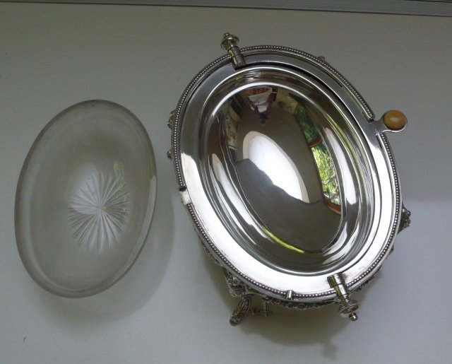 Victorian Silver Plate Revolving Top Chased Butter Dish
