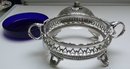 Victorian Silver Plate Round Butter Dish/blue liner