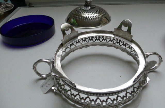 Victorian Silver Plate Round Butter Dish/blue liner