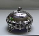 Victorian Silver Plate Round Butter Dish/blue liner