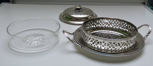 Victorian Silver Plate Round Butter Dish/glass liner