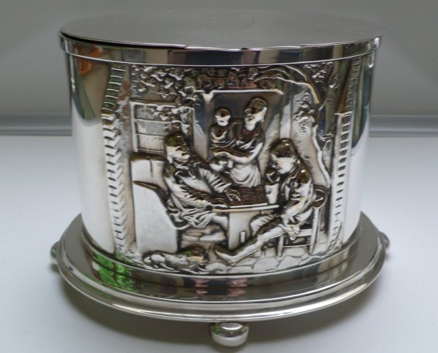 Victorian Silver Plate Oval Biscuit Box