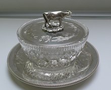 Victorian Silver Plate & Glass Round Covered Dish