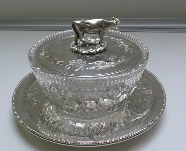 Victorian Silver Plate & Glass Round Covered Dish