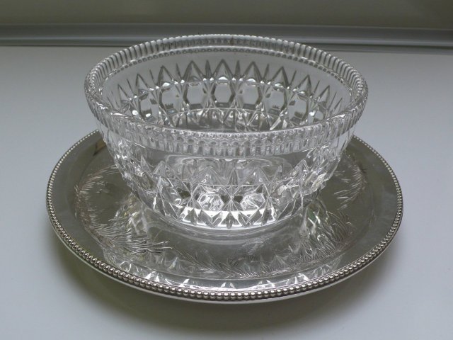 Victorian Silver Plate & Glass Round Covered Dish