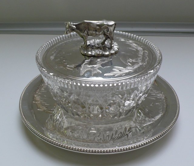 Victorian Silver Plate & Glass Round Covered Dish