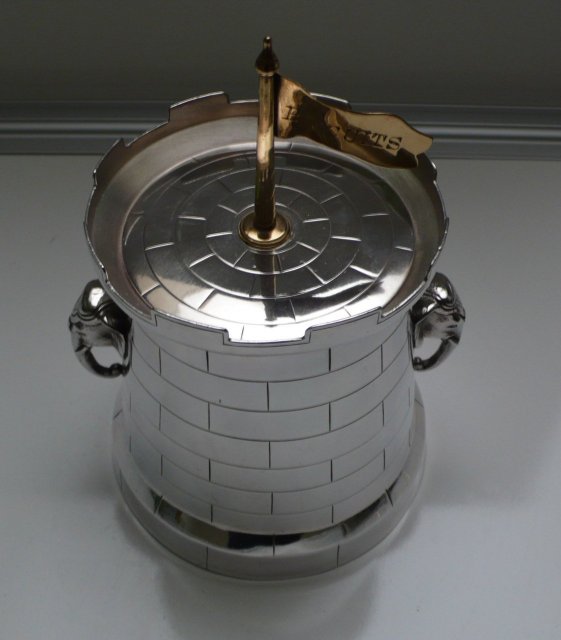 Victorian Silver Plate Castle Shaped Biscuit Box
