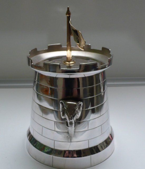 Victorian Silver Plate Castle Shaped Biscuit Box