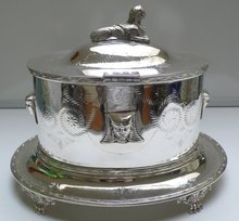 Victorian Silver Plate Oval Egyptian Design Biscuit Box