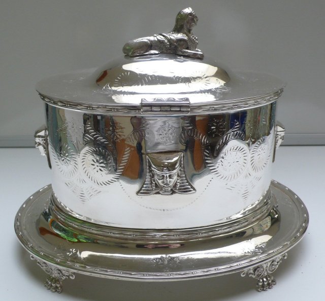 Victorian Silver Plate Oval Egyptian Design Biscuit Box
