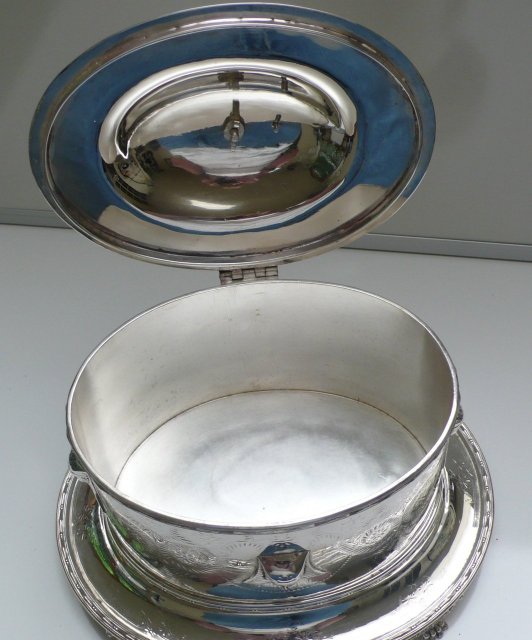 Victorian Silver Plate Oval Egyptian Design Biscuit Box
