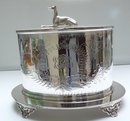 Victorian Silver Plate Oval Biscuit Box with Whippet Handle