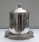 Victorian Silver Plate Round Biscuit Box with Dog Etching