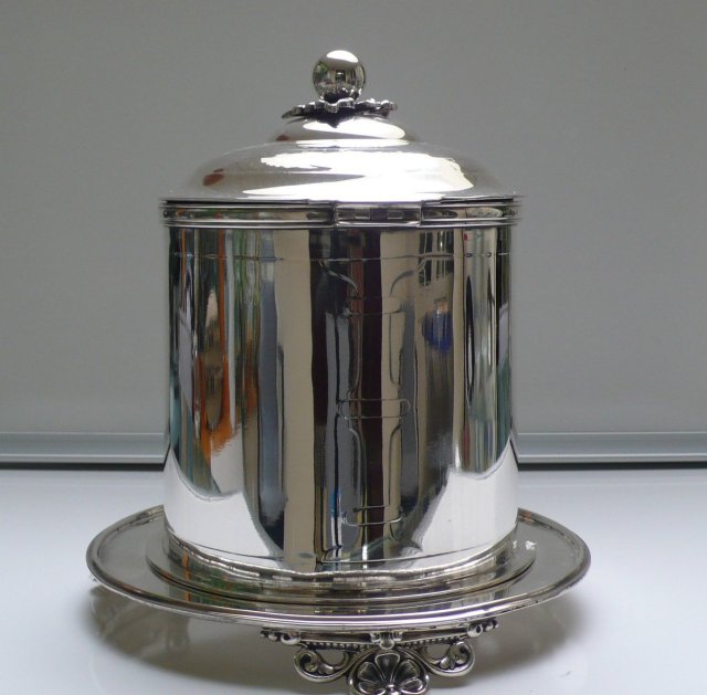 Victorian Silver Plate Round Biscuit Box with Dog Etching