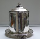 Victorian Silver Plate Round Biscuit Box with Dog Etching