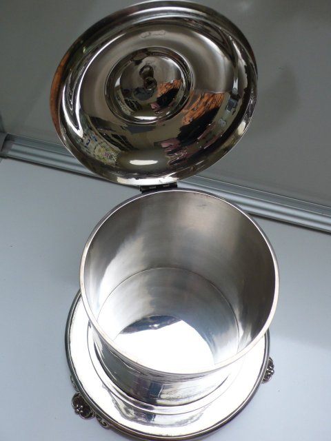 Victorian Silver Plate Round Biscuit Box with Dog Etching