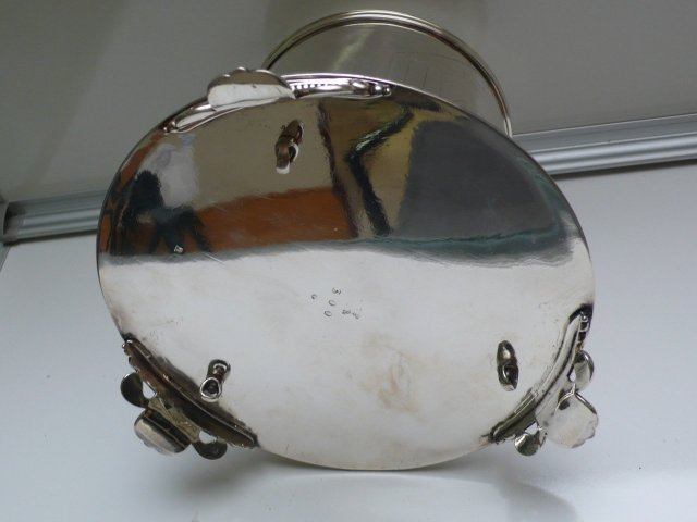 Victorian Silver Plate Round Biscuit Box with Dog Etching