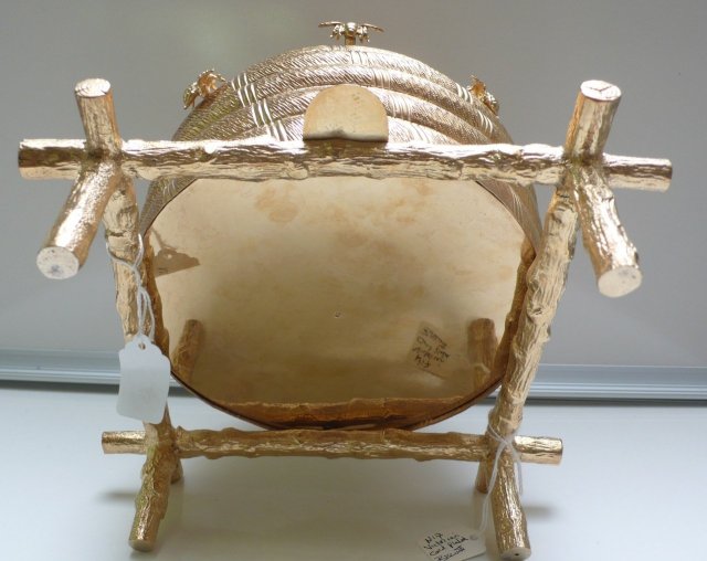 Victorian Gilded Silver Plate Beehive Biscuit Box/Liner