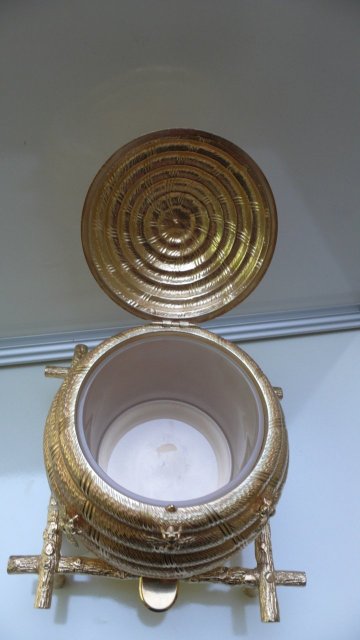 Victorian Gilded Silver Plate Beehive Biscuit Box/Liner
