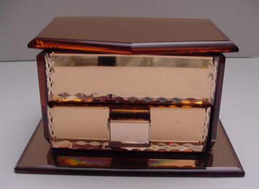 English Deco Peach Glass Jewelry Box