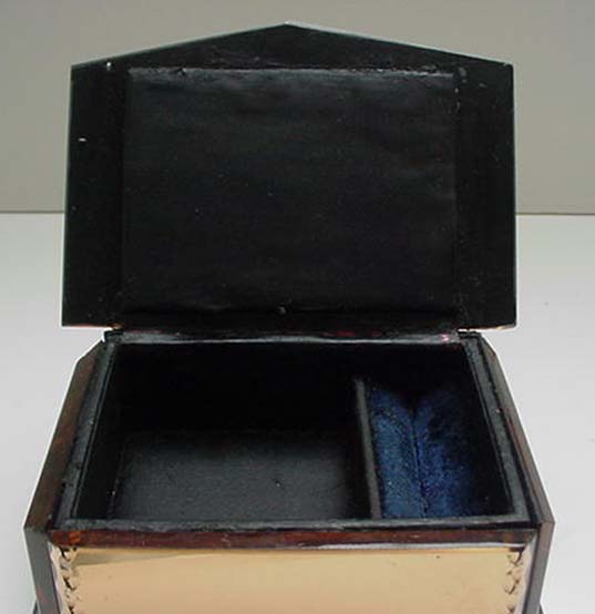 English Deco Peach Glass Jewelry Box
