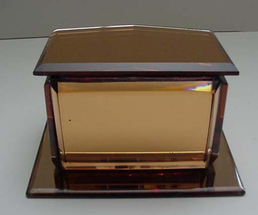 English Deco Peach Glass Jewelry Box