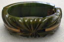 Bakelite Bangle green and brass hinged