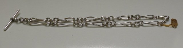 Victorian Sterling Silver Double Prince Albert Chain Necklace
