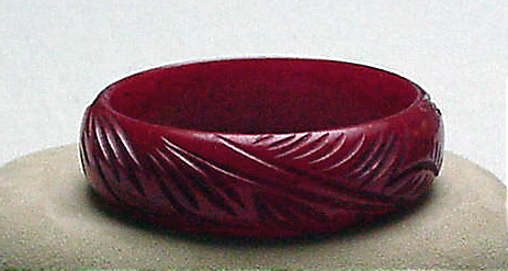 Bakelite Deep Red Carved Leaf Bracelet