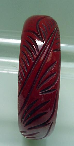 Bakelite Deep Red Carved Leaf Bracelet