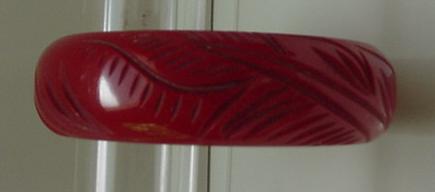 Bakelite Deep Red Carved Leaf Bracelet