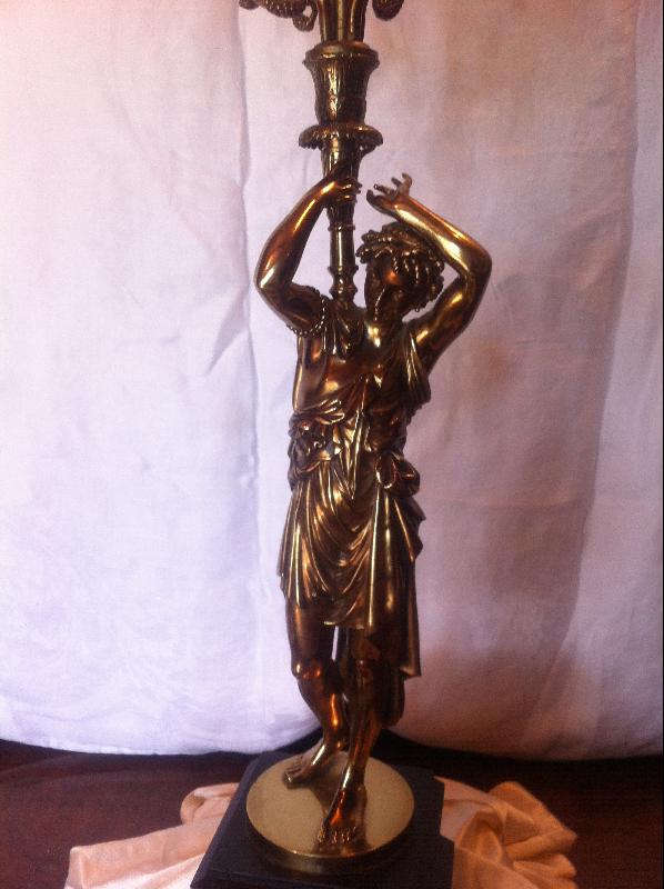 French Bronze Greek Figurals Candelabra Lamps