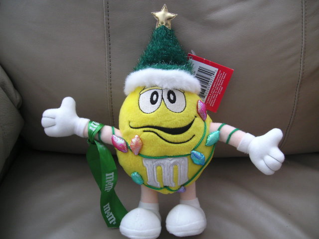 M&M Plush Yellow Christmas Tree Figure with Faux Lights and Poseable Legs