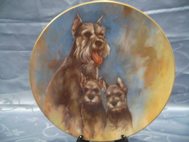 Schnauzer Puppies Decorative Plate by Leo Jansen from the My Favorite Pet Series