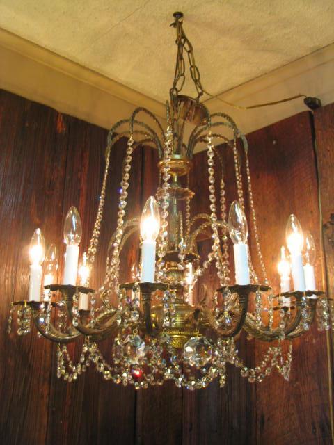 Huge 12 Light Crystal/Brass Chandelier
