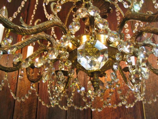 Huge 12 Light Crystal/Brass Chandelier