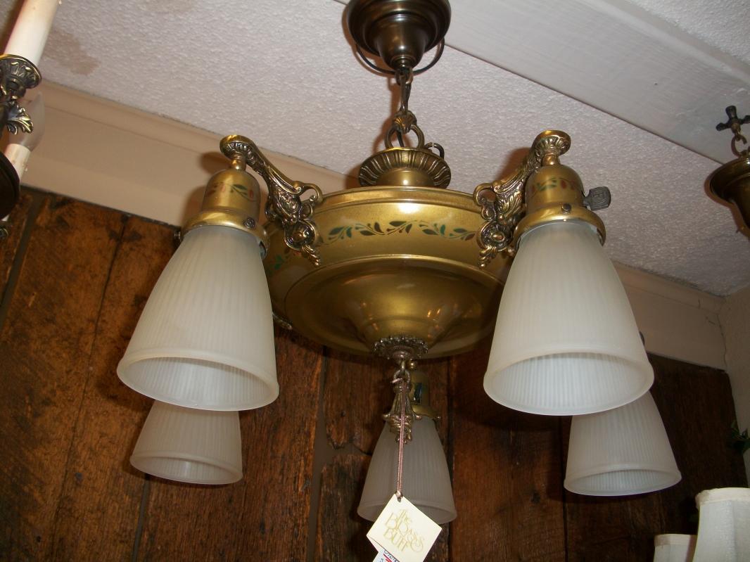 Vintage 5- Lite Original Finish 1920s-30s Style Chandelier/ Fixture