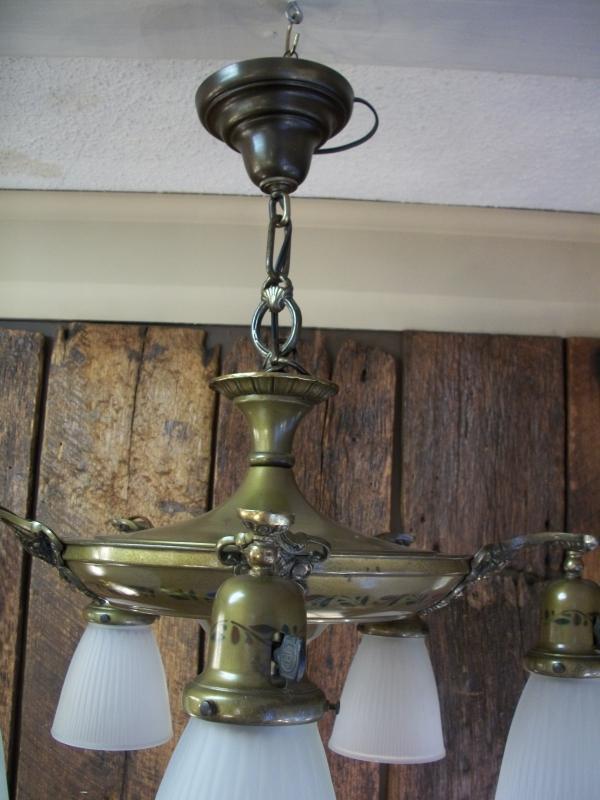 Vintage 5- Lite Original Finish 1920s-30s Style Chandelier/ Fixture