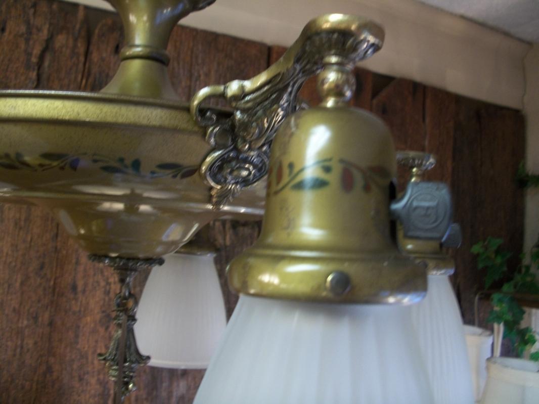 Vintage 5- Lite Original Finish 1920s-30s Style Chandelier/ Fixture