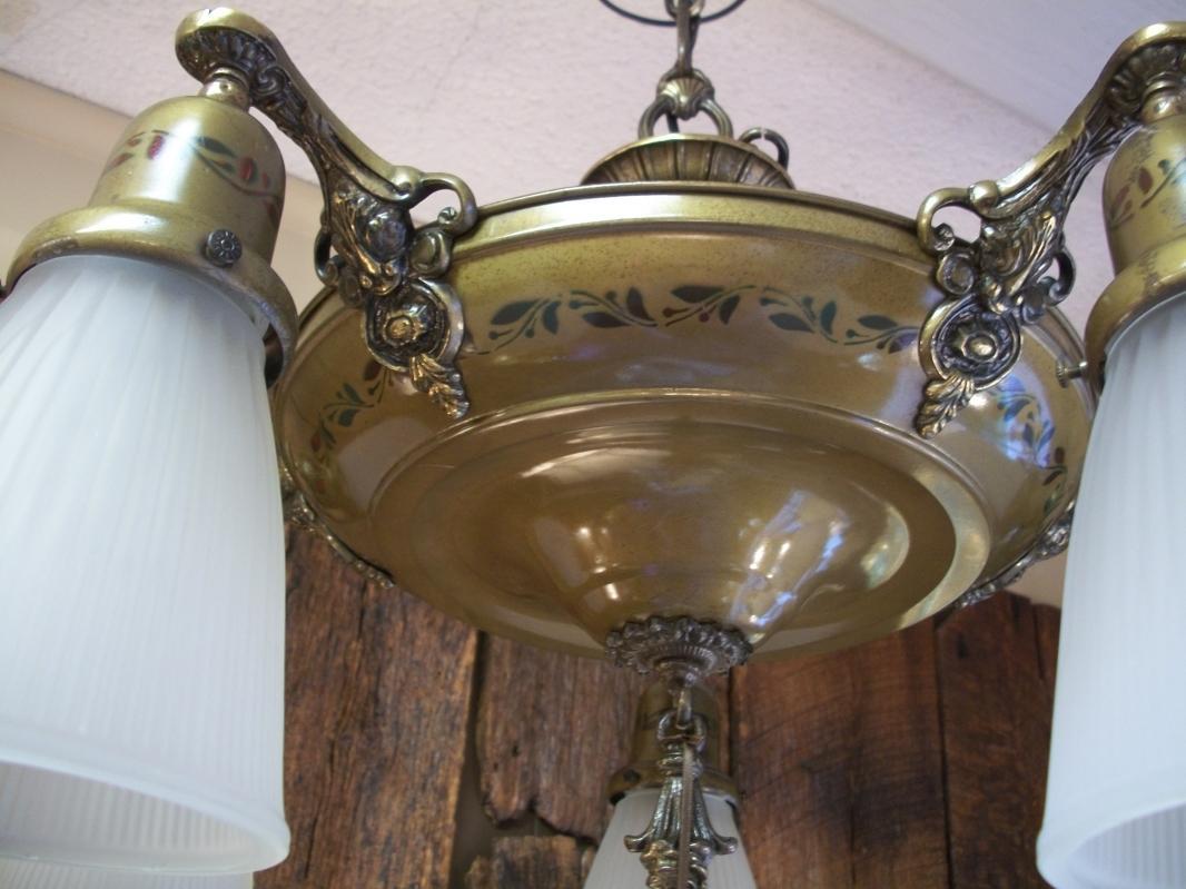 Vintage 5- Lite Original Finish 1920s-30s Style Chandelier/ Fixture