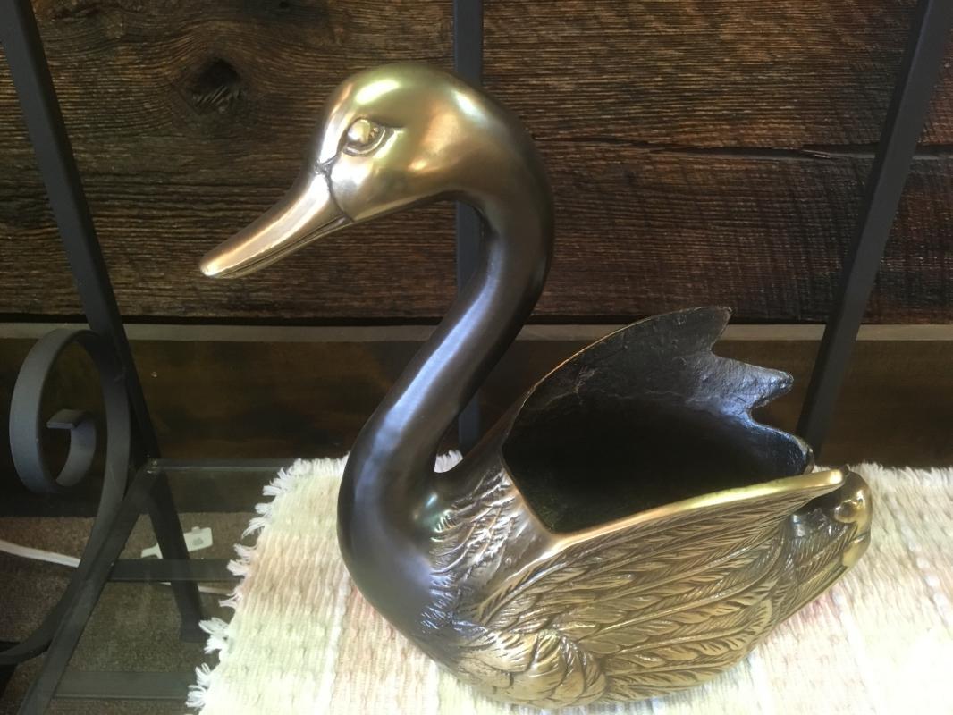 Vintage Pair of Heavy BRASS Swan Planters