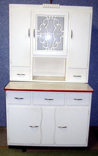 Vintage Antique Hoosier Cabinet -White Paint